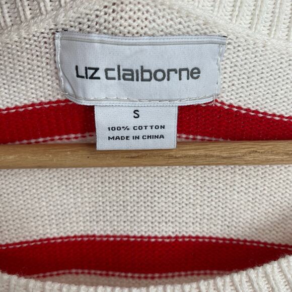Liz Claiborne Sweater Womens Small Red & Cream Stripe Nautical Preppy Collegiate - Picture 3 of 7